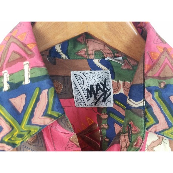 B MAX Retro Vibrant Hip Hop Short Sleeve Shirt Size XL 100% SILK BMAX - Picture 4 of 5